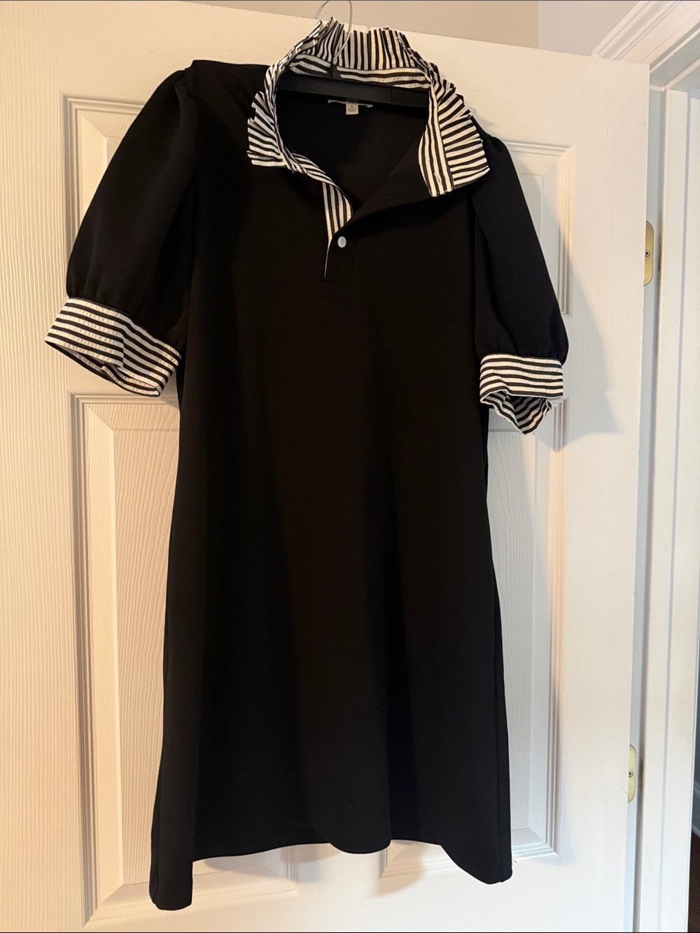 entro Black Midi Dress with Striped Collar & Cuff Detail